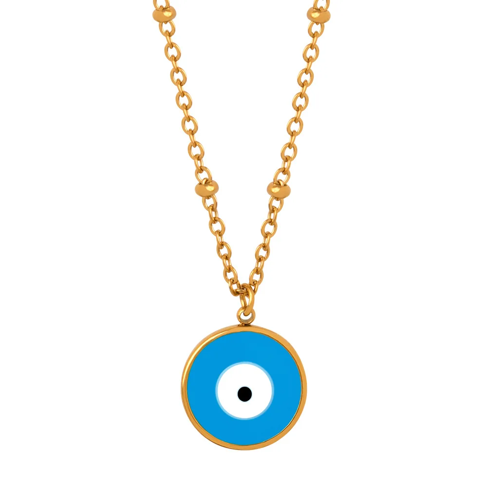 Non Tarnish Real Gold Plated Devil Eyes Necklace 316L Stainless Steel Enamel Round Demon Eye Pendant Necklace Jewelry