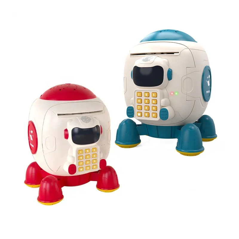 New kids saving money pretend play mini rocket piggy bank toy children fingerprint unlock projection money bank with music story