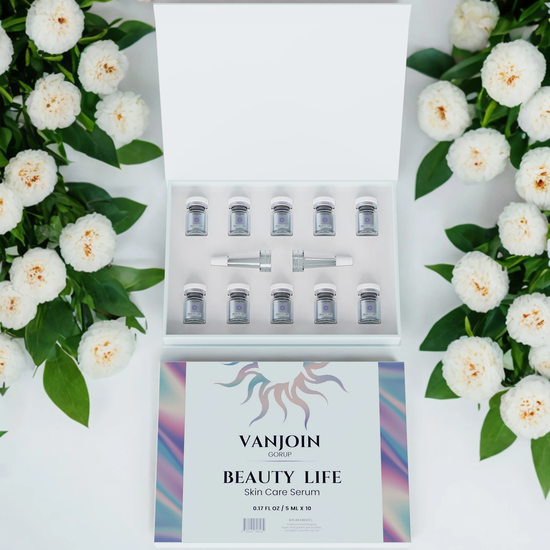 custom 10-pack 5ml empty glass vials high quality luxury 0.17oz skin care serum set with customized gift box packaging