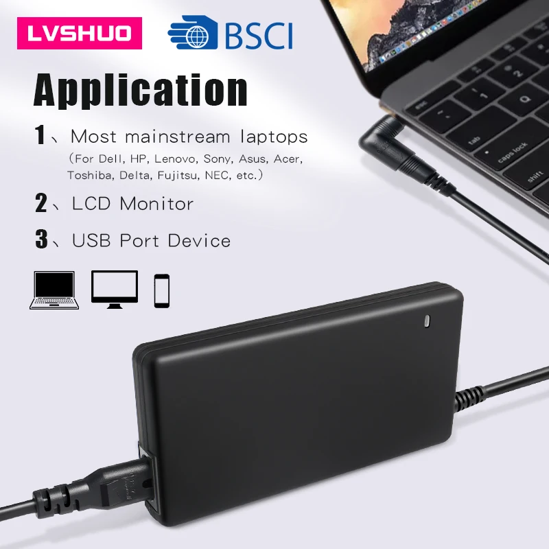 Laptop Accessories 90w Ac Universal Laptop Charger Power Adapter for Laptop with 12 tips and 5V 1A USB Port for Mobile Phone