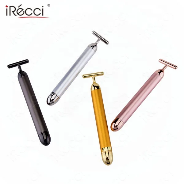 24k gold electric face lift 3d t-shape vibrating tool anti aging massager beauty bar massage face roller