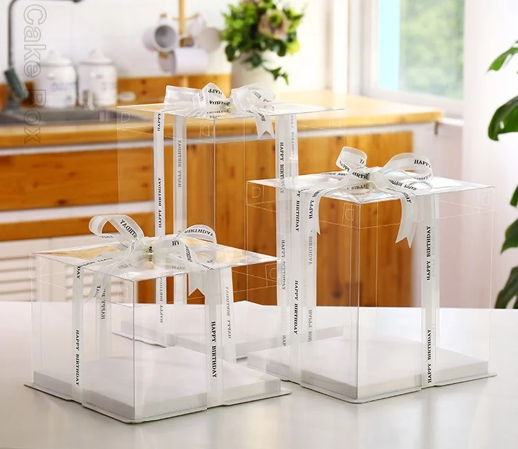 Custom Logo Printed Eco-friendly Transparent Design Cake Boxes Black Cake Box Clear for Wedding Birthday