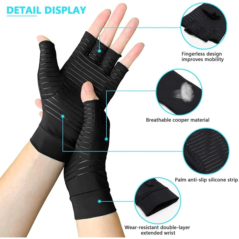 SUNSHINE Copper Cooper Gloves Compression Articular Sport Compression Anti-slip Cycling Riding Half Finger Arthritis Gloves