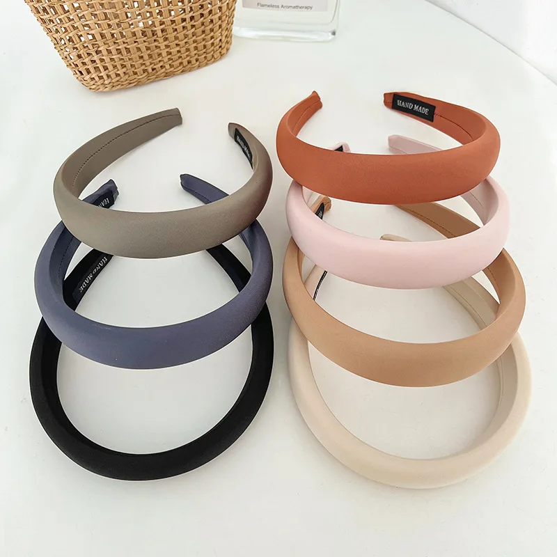 Wholesale Korean Sponge Padded Hair Accessories Solid Color Fabric Handmade Headband For Woman Girls