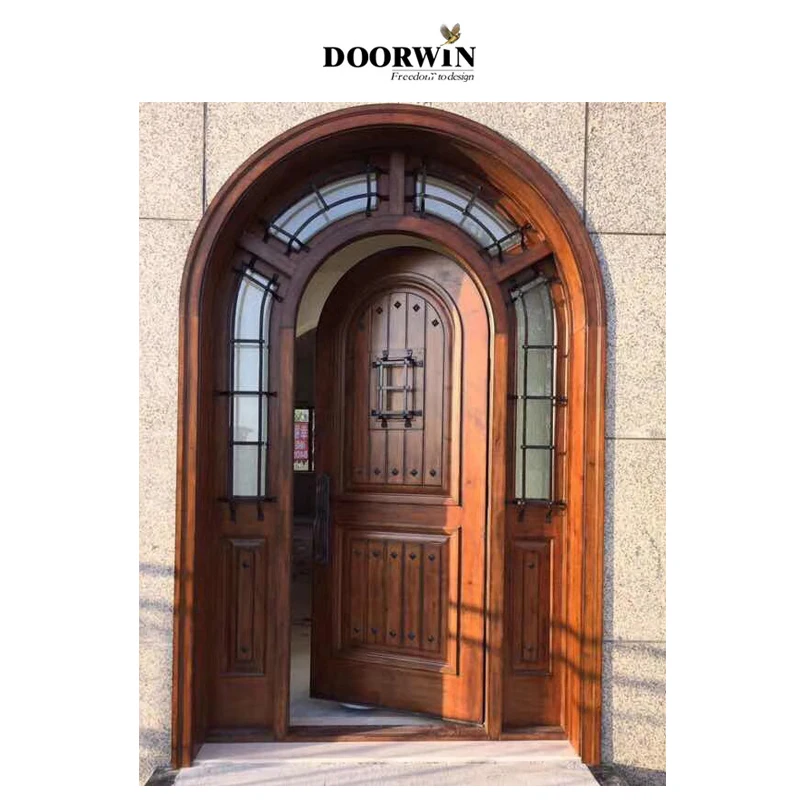 Solid wood entry door Texas hot sale Doorwin Customized Latest Design Double Glaze wood frame front door with sidelights
