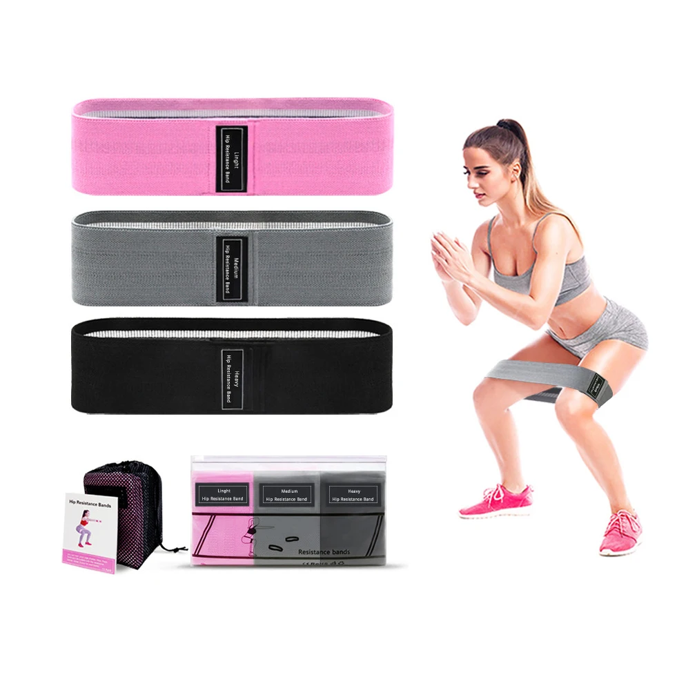 B&M Custom Logo Fabric Gym Fitness Yoga Stretch Bands Set Women Pull Up Workout Hip Exercise Elastic Booty Loop Resistance Bands