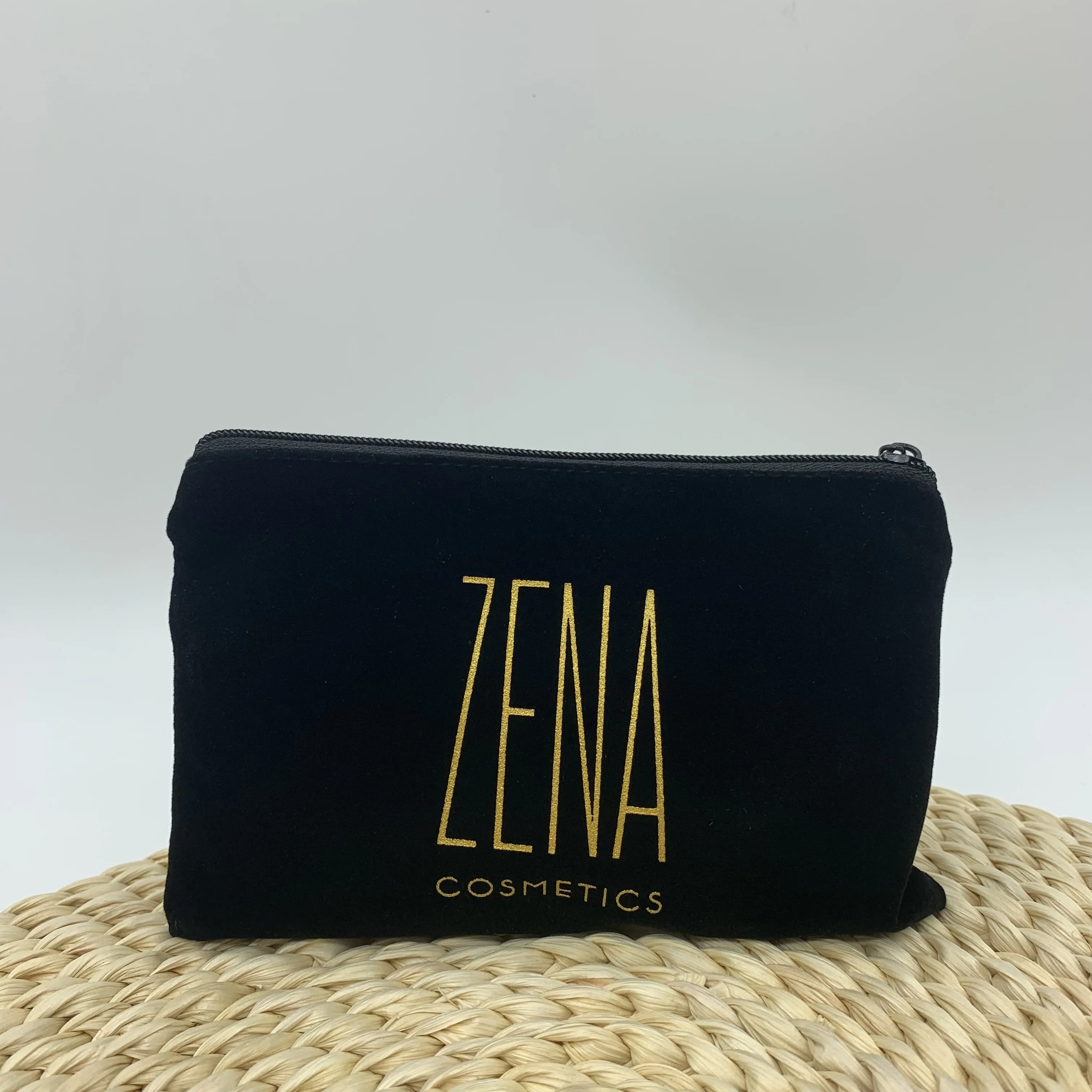 Small Velvet Makeup Pouch With Zipper Bag Rose Gold Logo Print