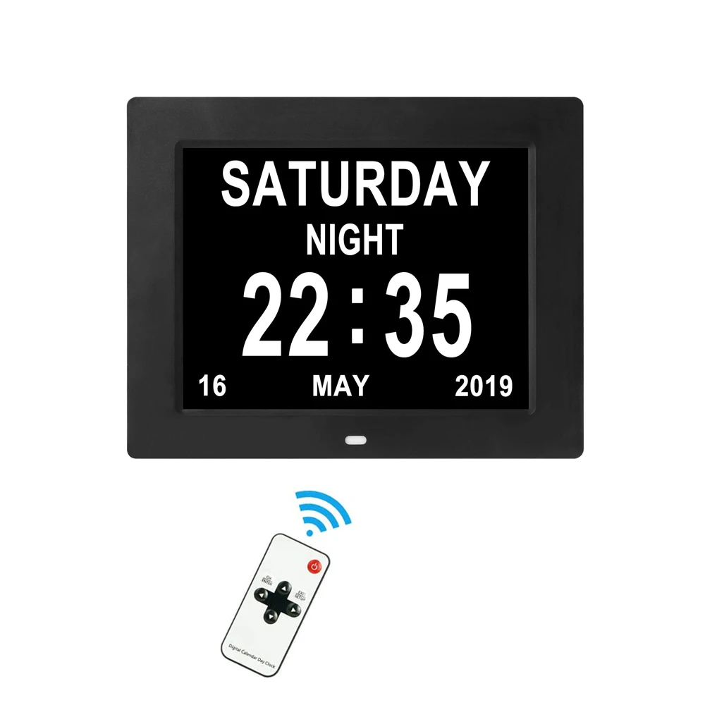 Large Letter LCD Display time Day Week Month digital Calendar Clock 8inch for Memory Loss Alzheimers Dementia Patients