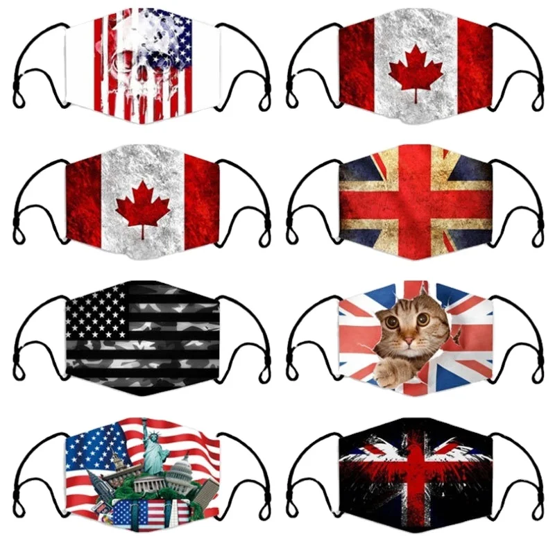
washable cotton Digital printing 3d masker trend USA flag face maskes with filter pm2.5 for child adult 