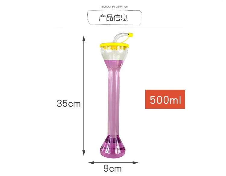 24oz Drinking Ice Party Half Beer Glasses Slush Plastic Yard Cups with Straw