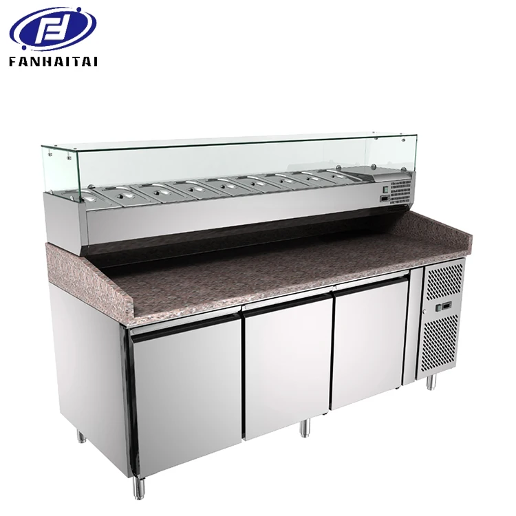 
Saladette sandwich prep tables Salad fridge bar 3 doors Salad Pizza counter refrigerator display with the Top Displayer 