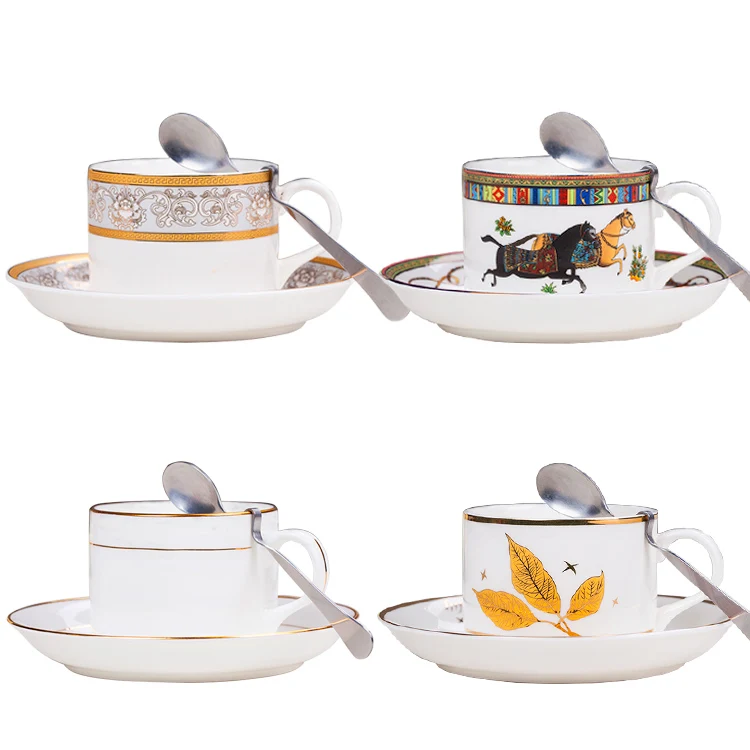 Wholesale customizable sublimation coated Ceramic turkish coffee cups Bone China Mug with Saucer with golden rim