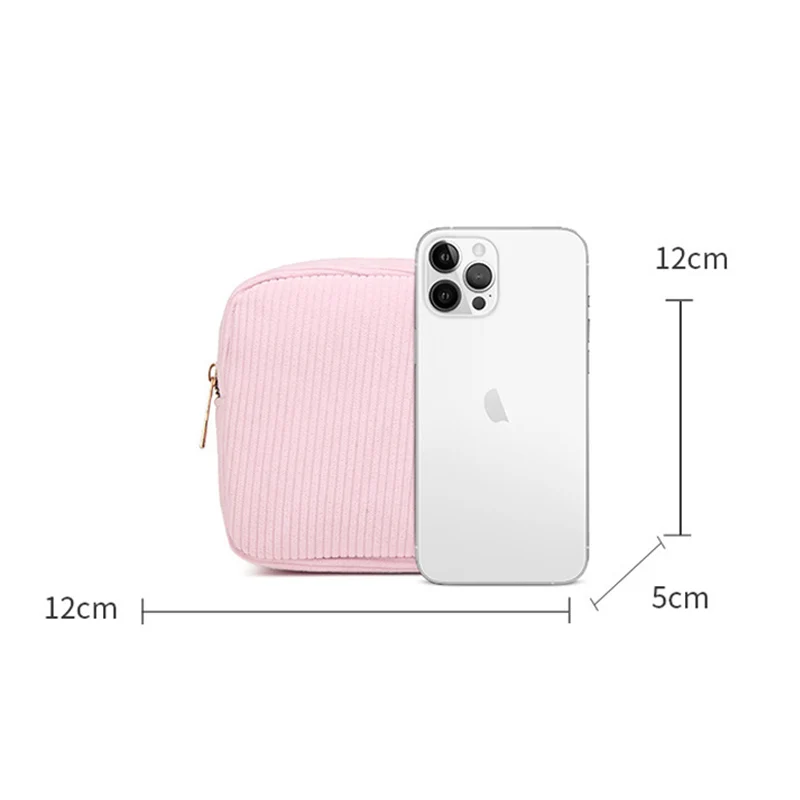 Personalized embroidery name ribbed cosmetic bag big capacity corduroy pouches candy color portable toiletry makeup bag for gift