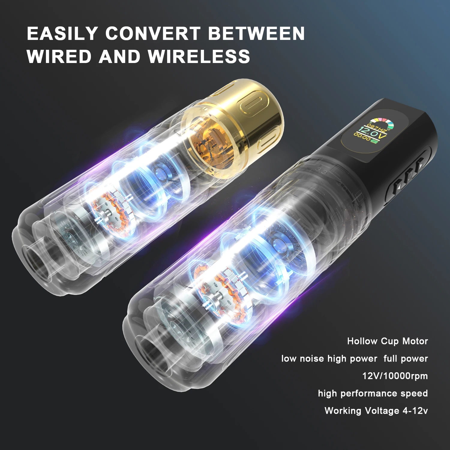 Professional High Quality Low Noise Wireless Tattoo Machine Pen With 4.0mm Adjustable Stroke 4v-12v Motor 1500mah Batteries*2
