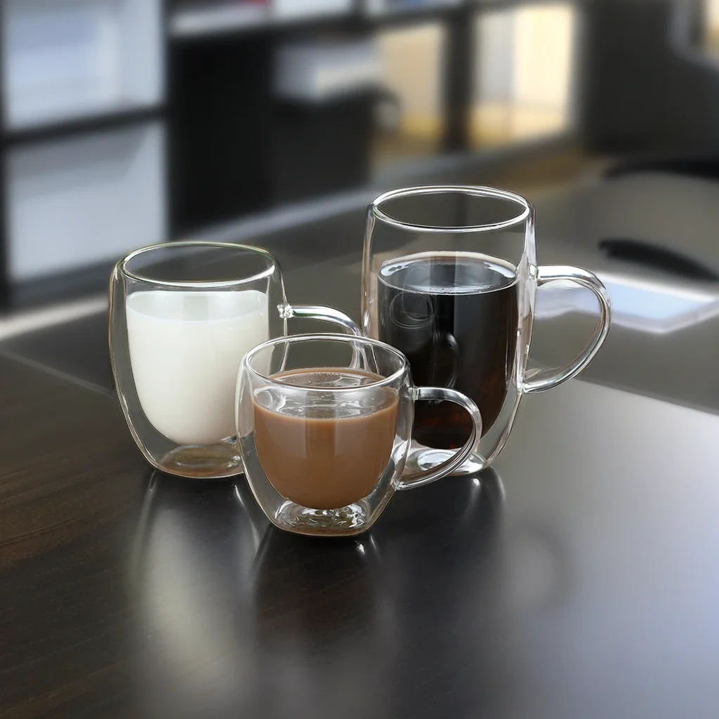 High Borosilicate Double Wall Glass Coffee Cup with Handle Glass mug for beer juice water wine drinking 250 350 450ml