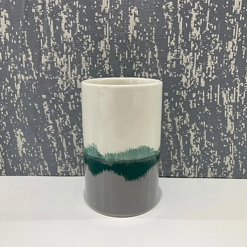 Modern hand-paiting design Landscape reflection ceramic bathroom set 4pcs toilet brush holder, cup, dish and soap dispenser