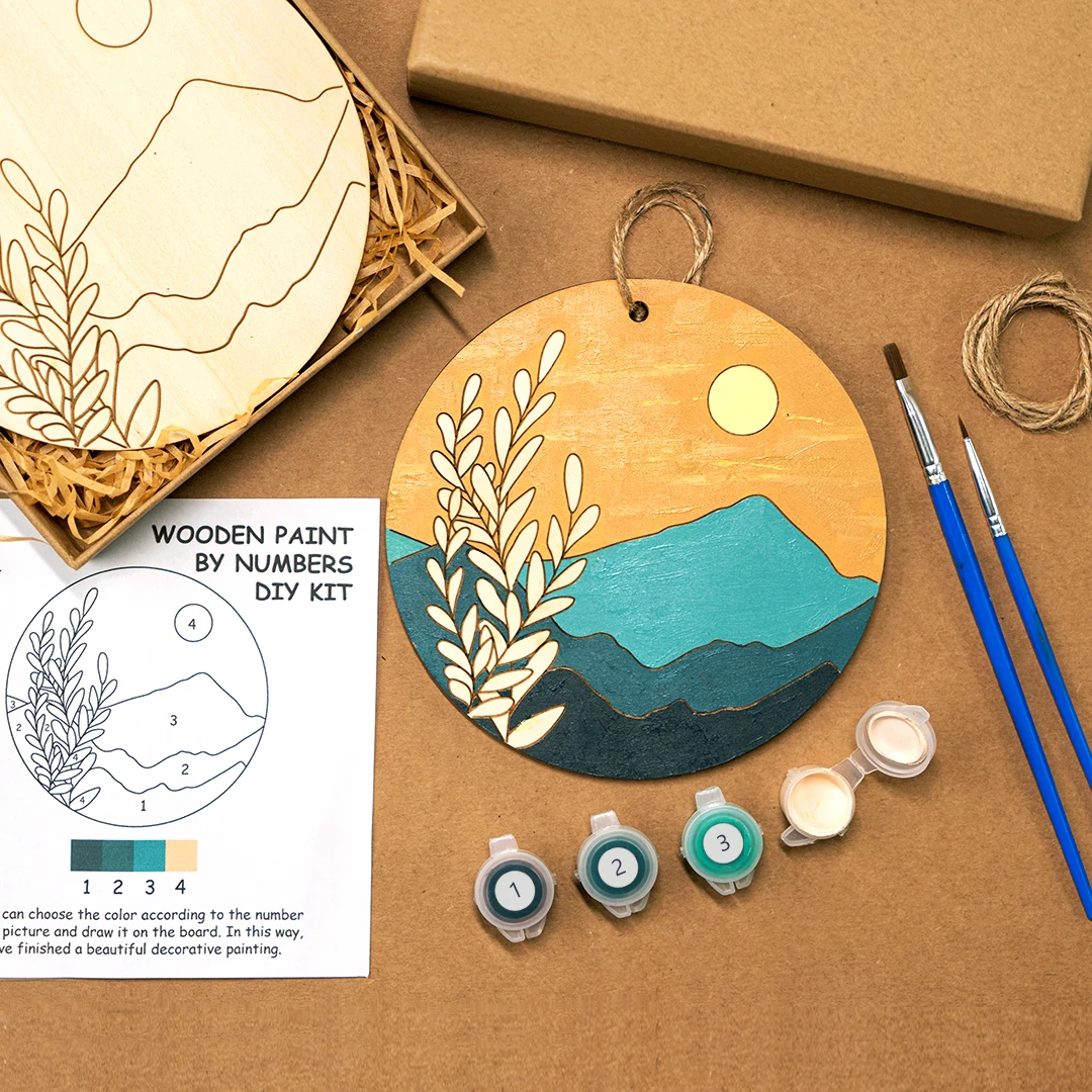 Wholesale Custom Hand Painted Colorful Abstract Special Design wooden slice DIY Painting by Numbers