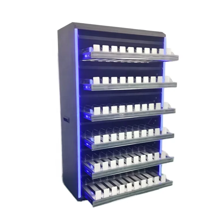 Gas Station Metal Cabinet Floor Showcase Store Led Cigarettes Display Stand Rack Wooden Tobacco Display Shelf Supplier