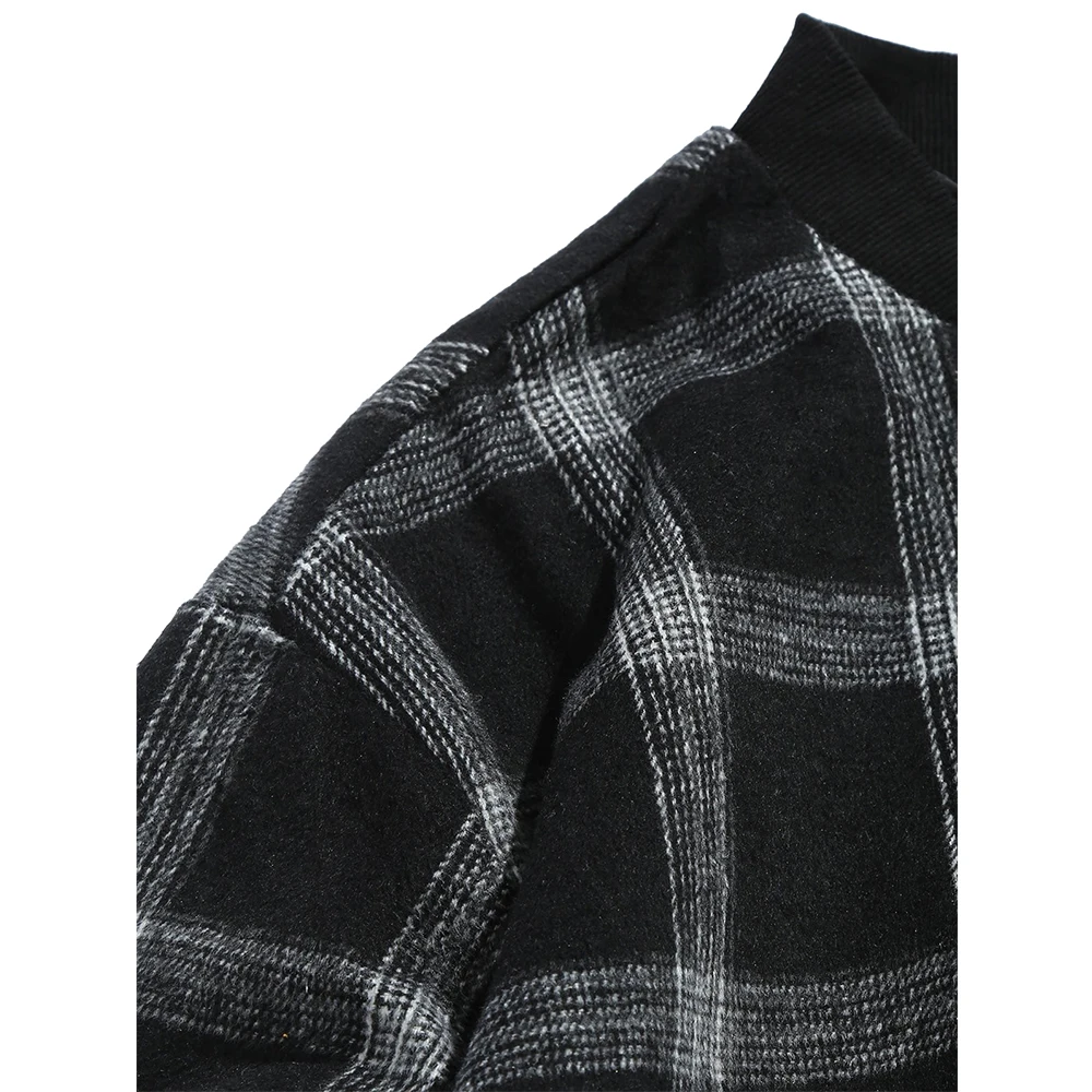 fashion winter black and white tartan bomber jacket, plaid wool blend bomber jacket for men