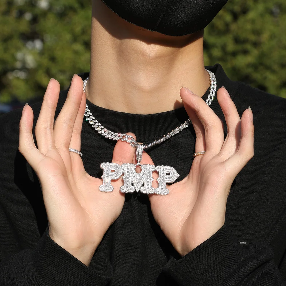 Luxury Full Diamond letter Pendant Nameplate Hip Hop Iced Out Jewelry  Custom Name Necklace For Women Men Fashion Jewelry