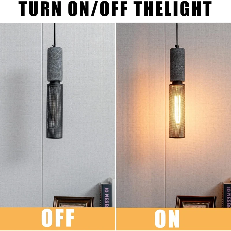 Modern Industrial Linear Pendant Light Concrete with Metal Mesh Cover for Kitchen Island Bedroom Living Room Dining Room
