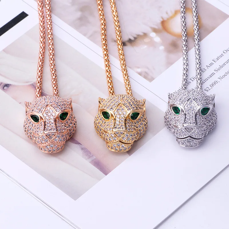 
Hip Hop Leopard Pendants Necklace For Womens Zircon Rose Gold Plated S925 Sterling Silver Panther Jewelry Necklaces 
