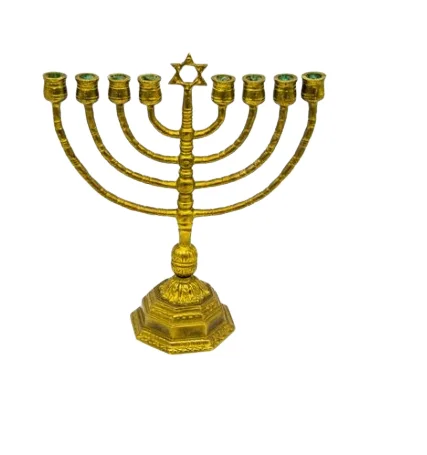 Metal Gold Chanukah Menorah With Star of David Judaica Candle Stand For Religious Festive Decoration 9 Arms Hanukkah Menorah