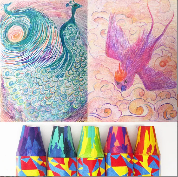 Creative Rainbow Brush Stick Non-Wooden Fun Drawing Graffiti Pen Mixed Color Colored Pencils