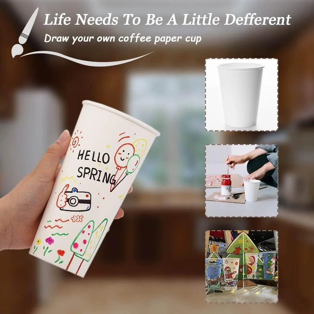 Индивидуальная одноразовая бумажная кофейная чашка для горячих/холодных напитков 8 унций 12 белая с логотипом