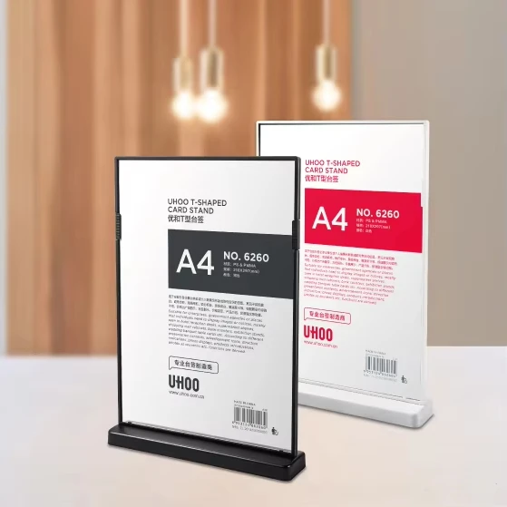 UHOO Factory direct supply acrylic display stand Desktop price display board T-shaped card holder A4 size display stand