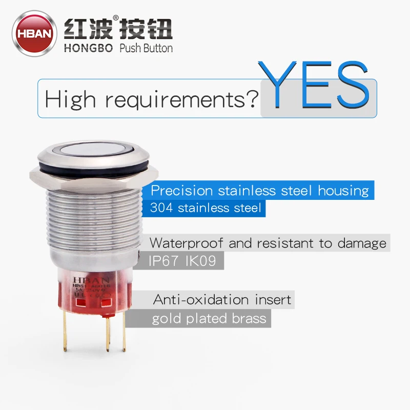 Ring led 12v red waterproof button on off 1no1nc Black coating red ip67 switch 19mm 3v green