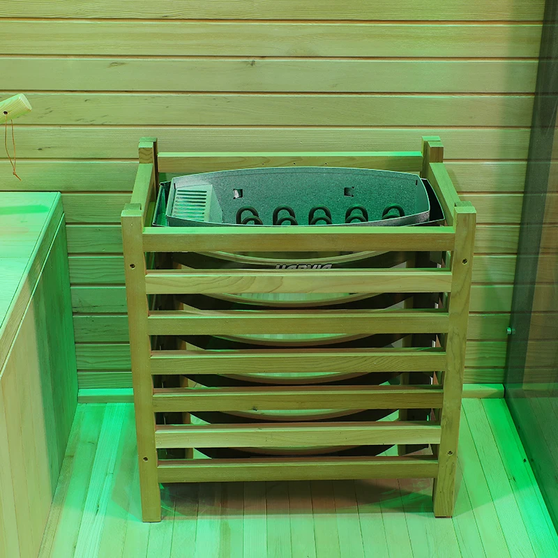 hemlock wooden sauna room with sauna stove for sale