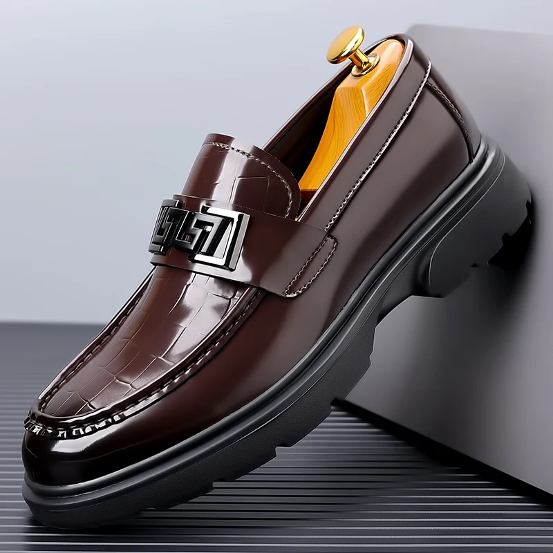 Men's Thick Sole Leather Shoes High End Trendy Shoes Lefu Shoes Business British Leisure PU Winter Shoes for Men Rubber 