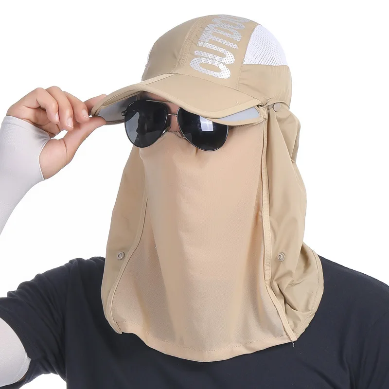 Custom Outdoor Face Cover High Quality Plain For Men Sports Caps UV Sun Protection Face Cap For Men With Neck Flap