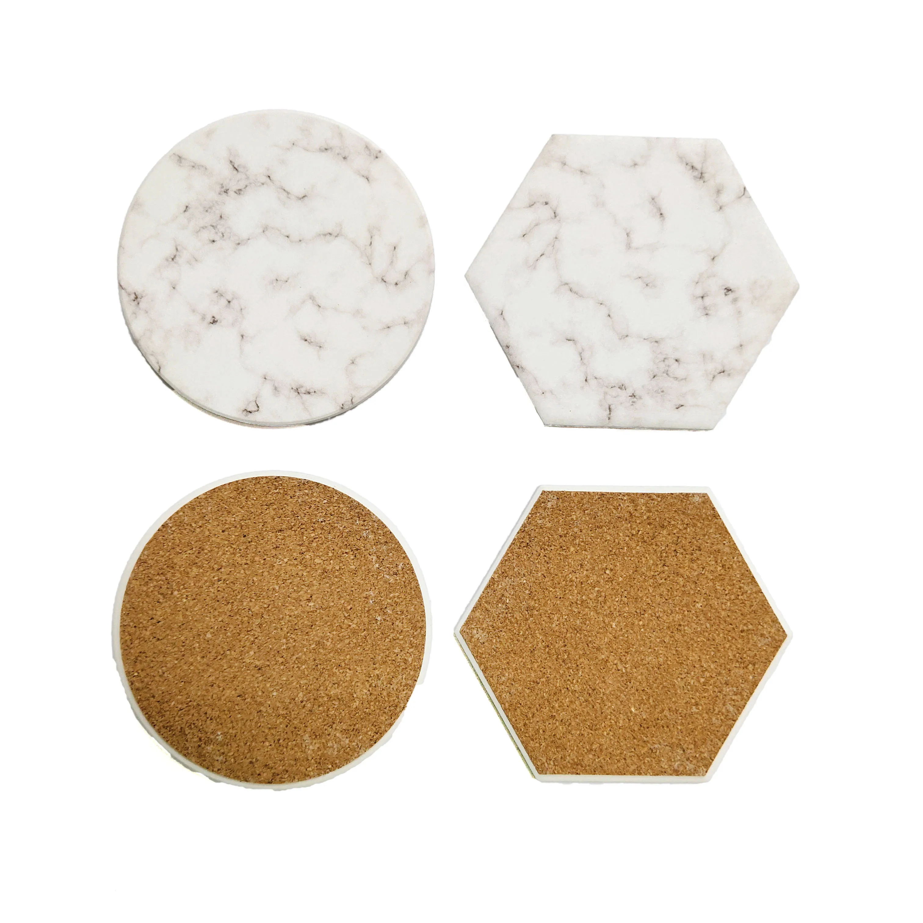 2024 Custom Plain Natural Round Stone Absorbent Ceramic Marble Pattern Coasters With Gold Trim