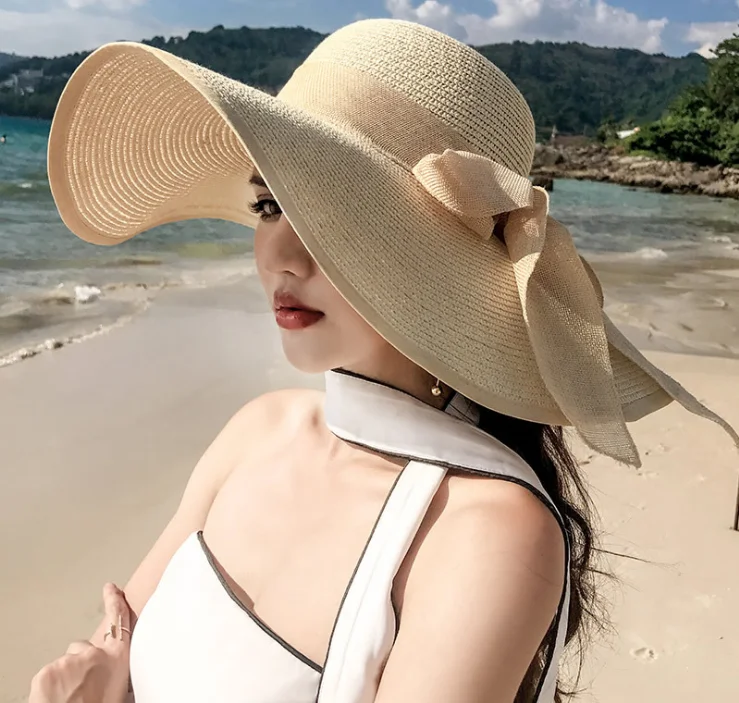 Wholesale Adults Holiday Oversized Sun Hats multicolor Wide Brim Sombreros Custom  beach hat Female Summer Boater Straw Hat