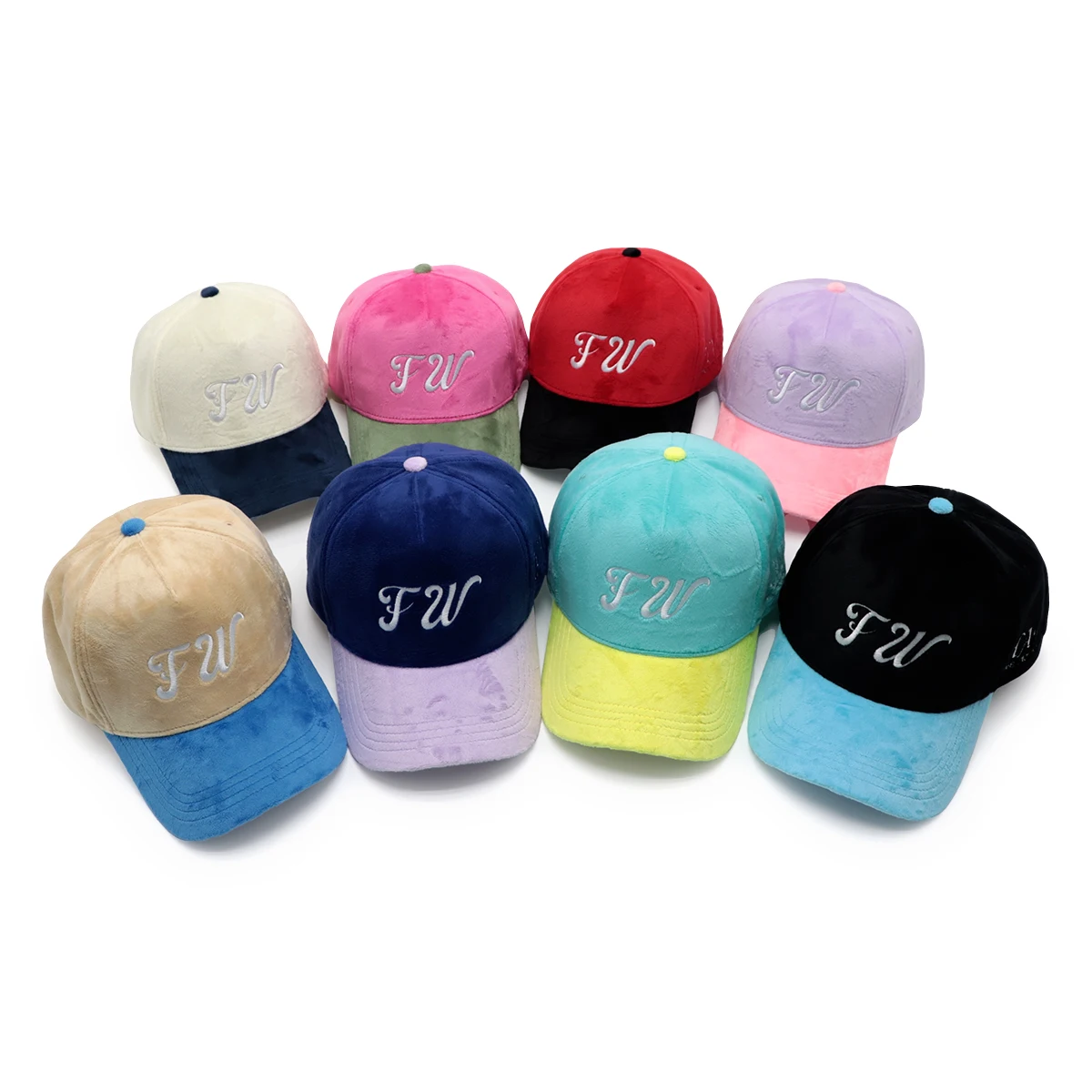 vintage two tone color embroidery logo hat custom velvet baseball caps