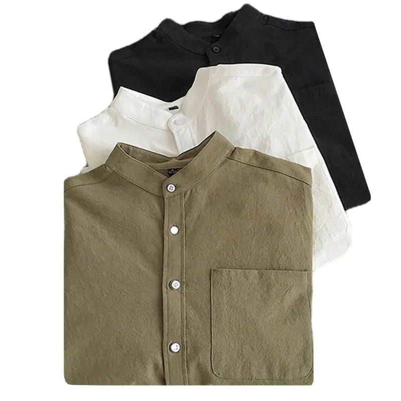 Simple design solid long sleeve fashion mandarin collar cotton official shirts