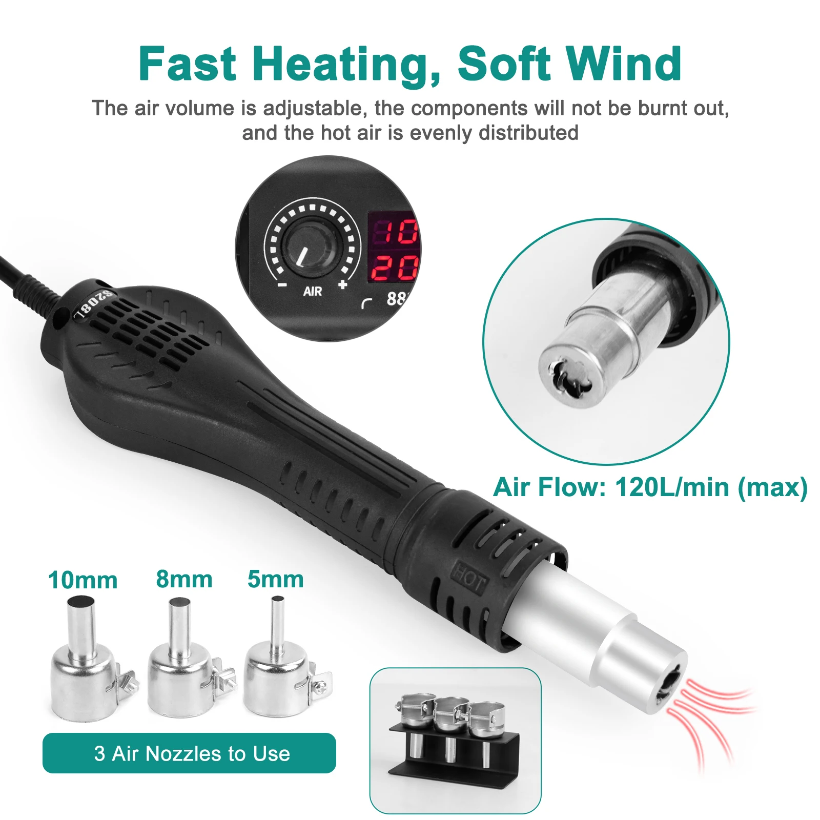 750W Rework Soldering Station Digital Thermoregulator Heat Gun Soldering Iron Station Repair Tool 882D US/EU Plug 100-240V
