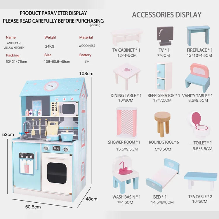 2-In-9 Toy Combination Kitchen Toys For Girls Children Big New Style 2022 Wooden House For Children Kitchen Set Toys