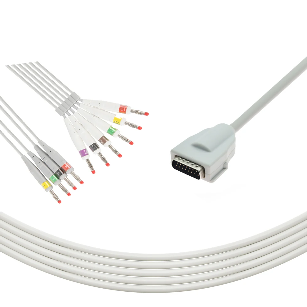 Compatible Mortara Burdick Atria 3000/Eclipse 4 One piece IEC Banana 4.0mm EKG Cable, Direct-Connect EKG Cable