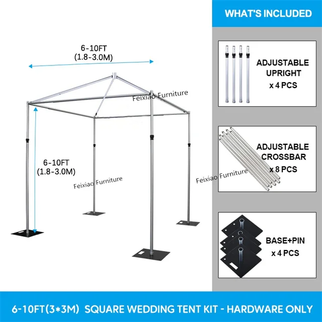 Durable 6-10FT Height Adjustable Stand Square Wedding Tent Aluminum Pipe