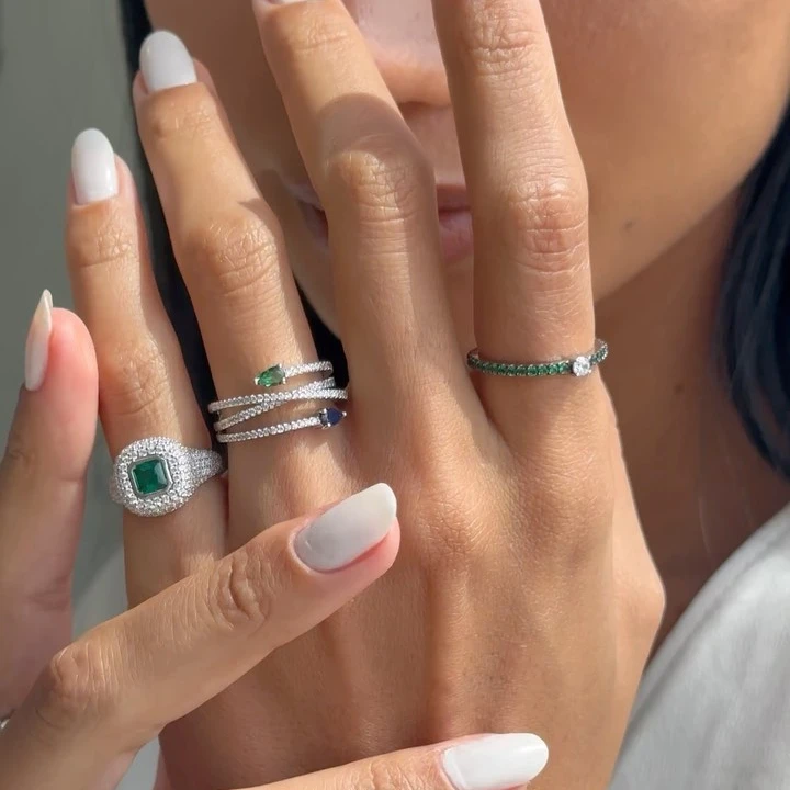 Bezel Square Green Emerald Adjustable #4 Pinky Finger Ring 5A Cubic Zirconia CZ Bling Silver Plated Women Fine Finger Jewelry