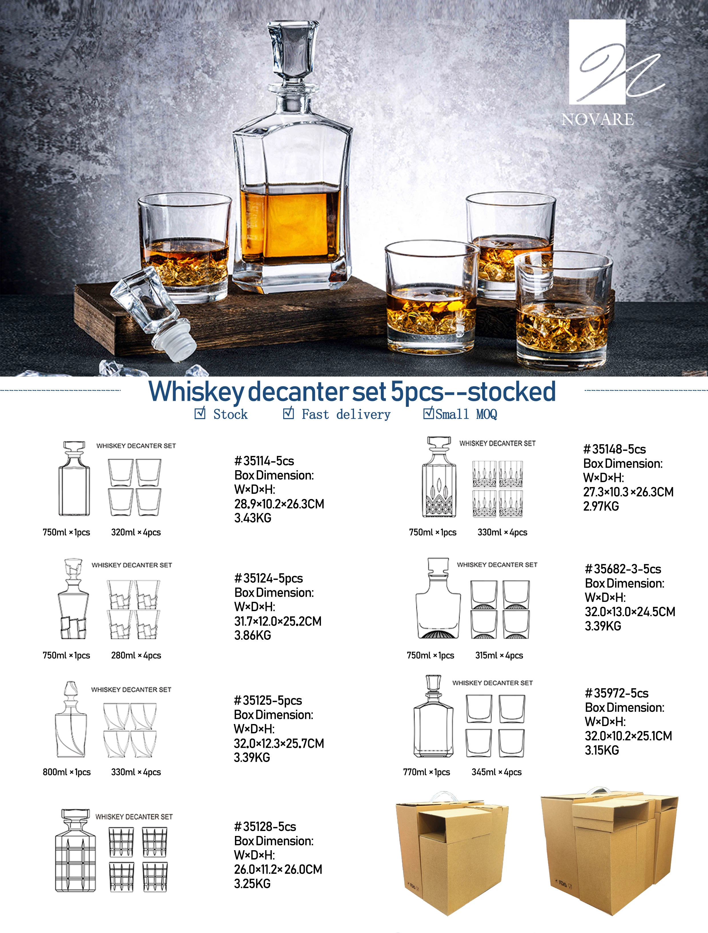5-piece Crafted Crystal Whiskey Decanter & Whiskey Glasses Set Crystal Decanter Set With 4 Whiskey Glasses