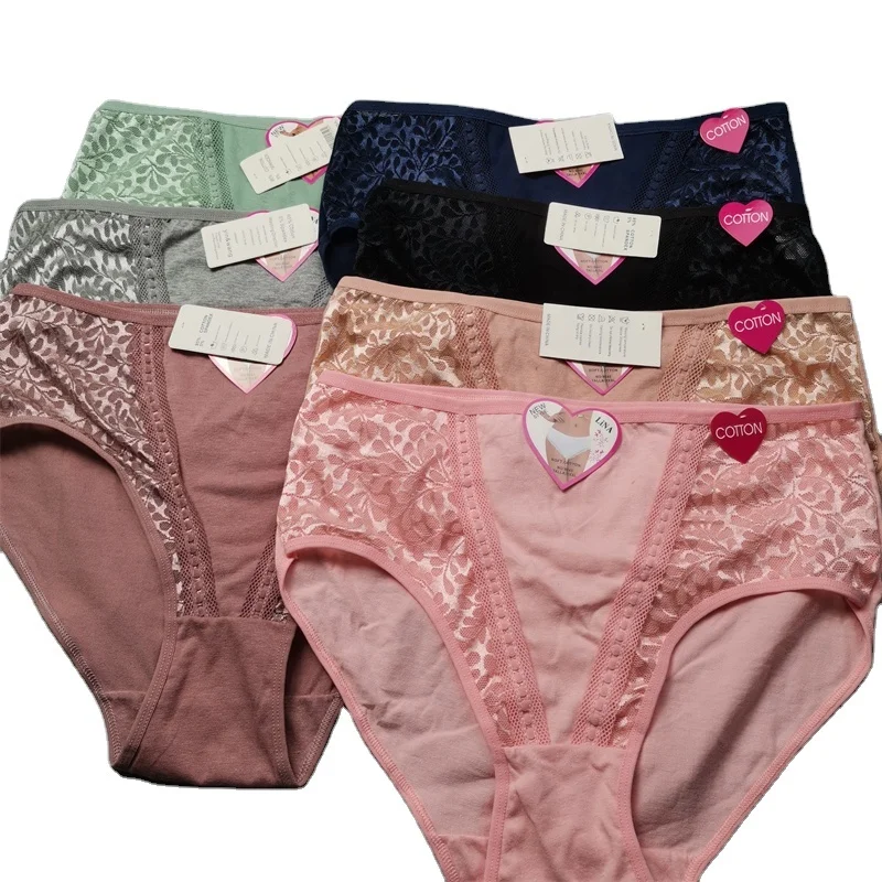 Hot High-waisted cotton large size panties sexy lace ladies briefs