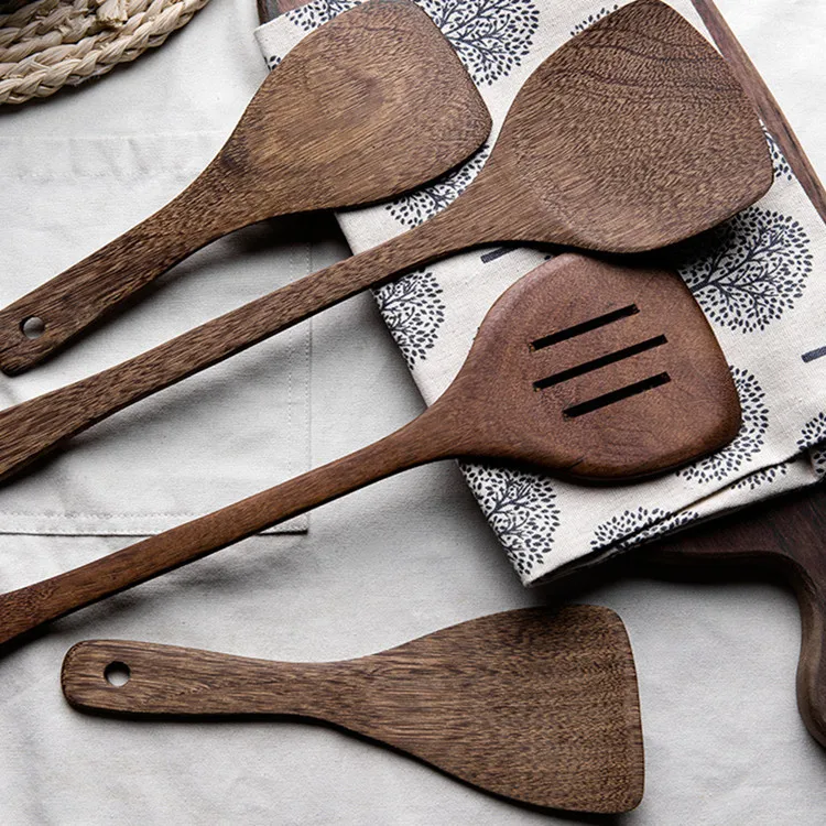 Wenge Wood Spoons for Cooking,Nonstick Kitchen Utensil Set,Wooden Spoons Cooking Utensil Set Non Scratch Natural Wooden Utensil