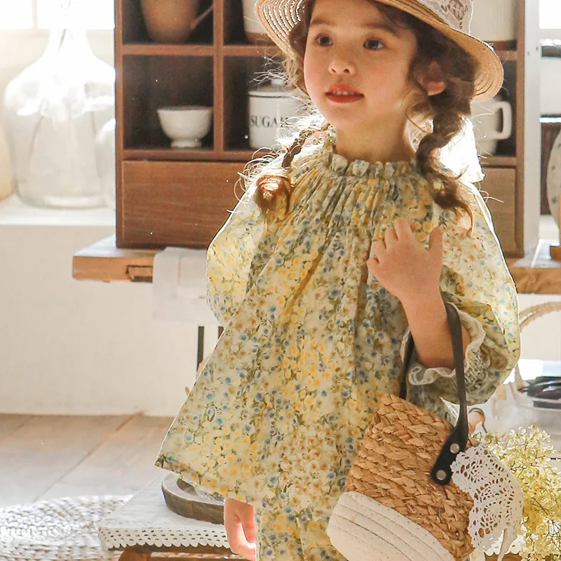 2024 New  Boutique Spring Autumn Kids Blouses Long Sleeve Flower Floral Print Princess  Baby Girl Shirt