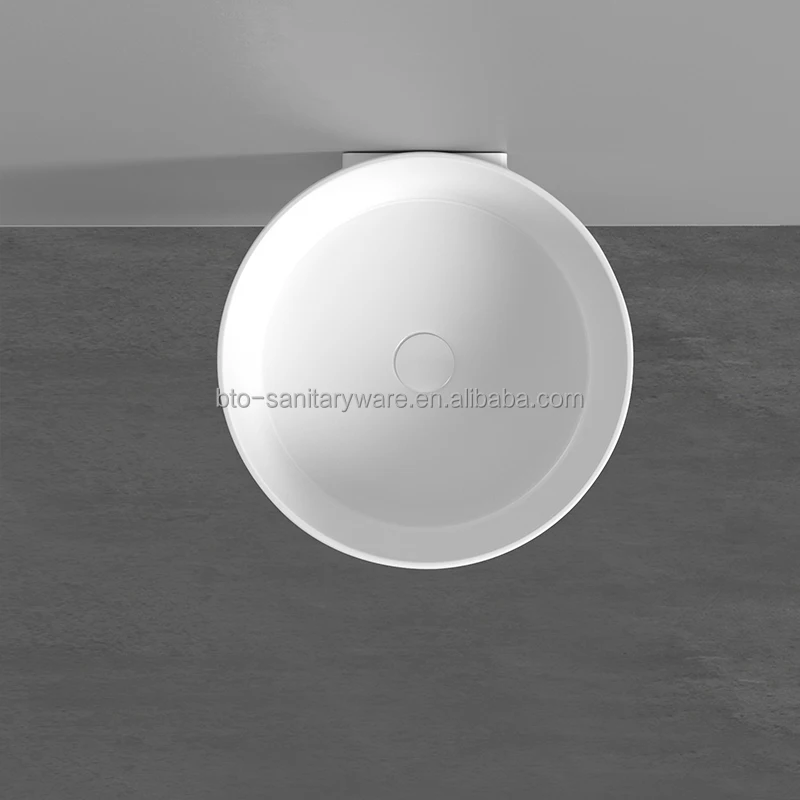 BTO 2024 New Trend Round bowl vessel sink Ceramic basin Bathroom sink one piece euro-wall hung basin