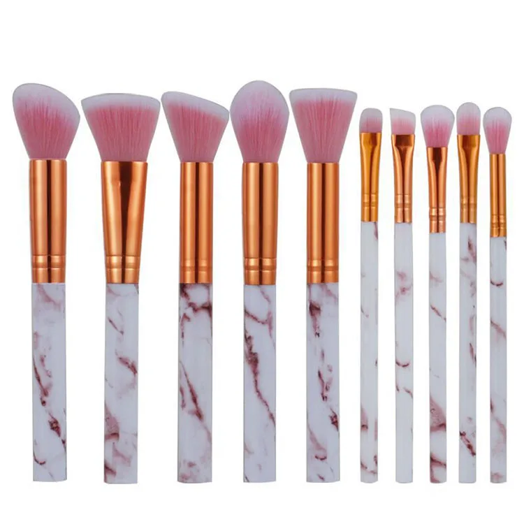 Free samples makeup brush set Custom Logo Synthetic 10 Pcs Foundation Blush Marble Premium Cosmetic Makeup Brush Tools