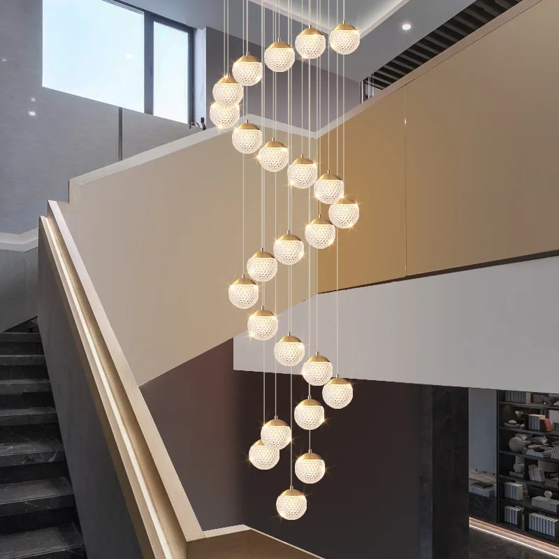 Modern multi-head glass pendant wire spherical restaurant chandelier creative personality villa stair led pendant light